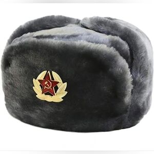 Ushanka Hat Russian Soviet Army Fur Military Cossack Winter Cap- Gray